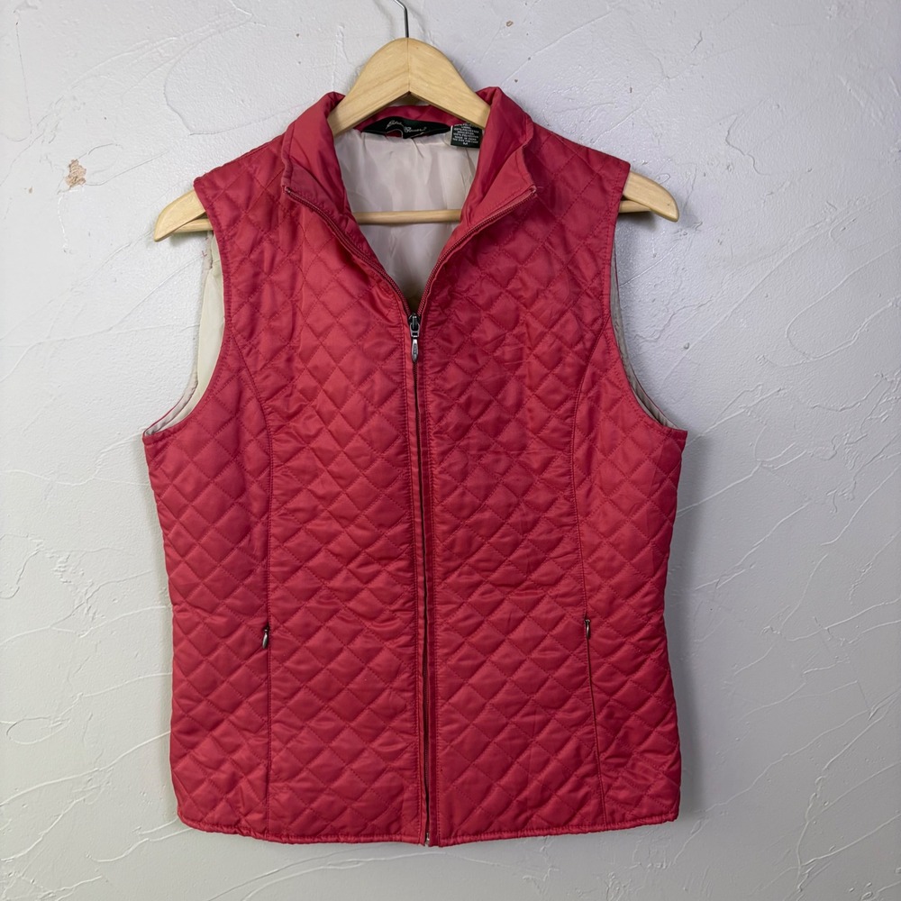 Eddie Bauer Quilted Puffer Vest Womens Medium Red Full Zip Thermore Insulated